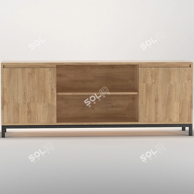 Modern Loft TV Stand with Solid Ash Wood and Metal Legs 3D model image 6