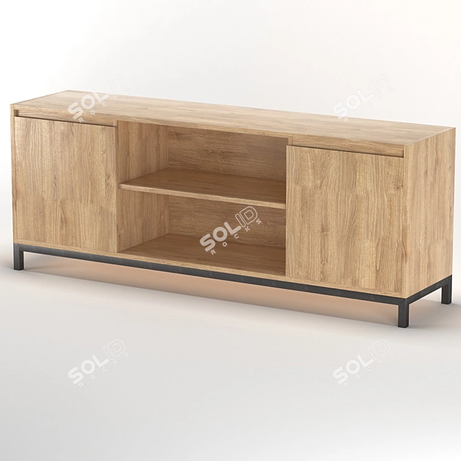 Modern Loft TV Stand with Solid Ash Wood and Metal Legs 3D model image 7