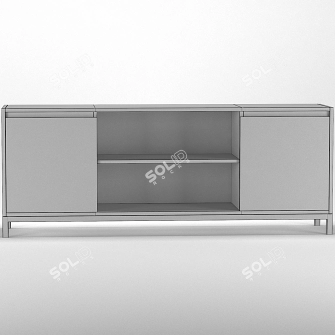 Modern Loft TV Stand with Solid Ash Wood and Metal Legs 3D model image 8