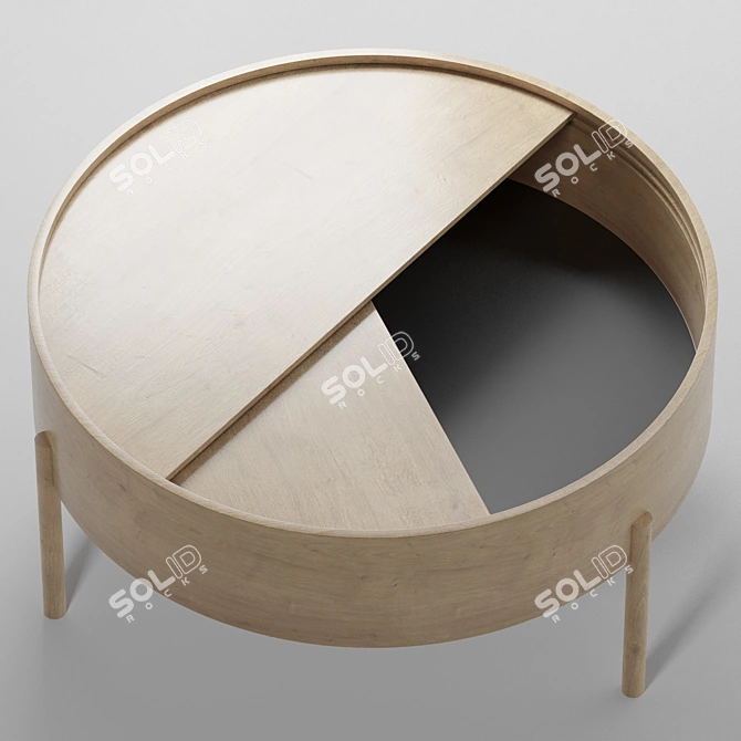 Rustic Round Coffee Table: Unfinished Wood, Storage, 3 Legs 3D model image 1