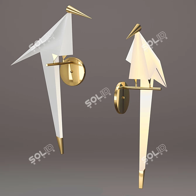 Bird-themed LED Wall Sconce: Gilded Metal Stand, Acrylic Material 3D model image 2