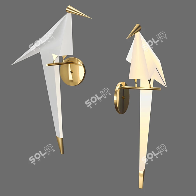 Bird-themed LED Wall Sconce: Gilded Metal Stand, Acrylic Material 3D model image 3