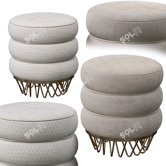 Plush Velvet Ottoman with Gold Base 3D model image 3