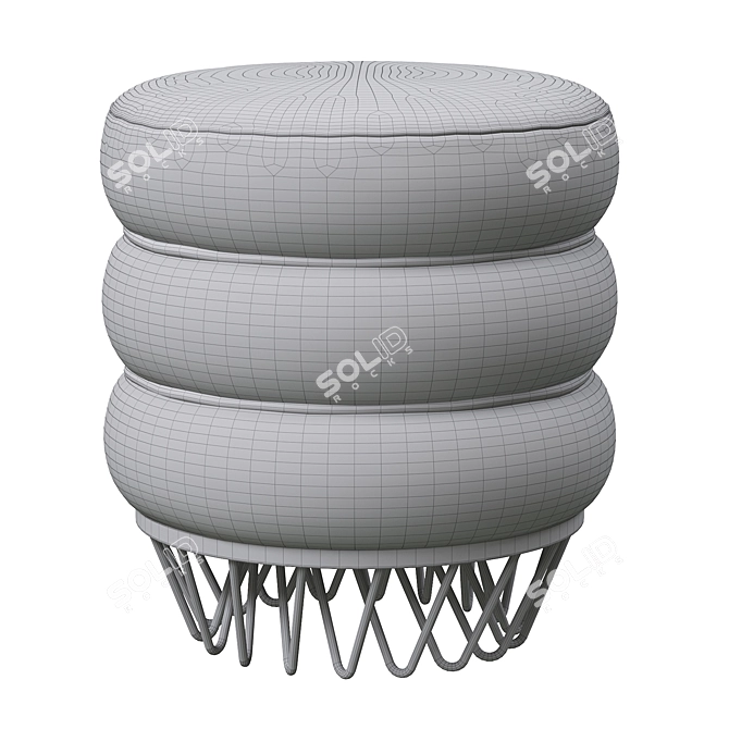 Plush Velvet Ottoman with Gold Base 3D model image 4