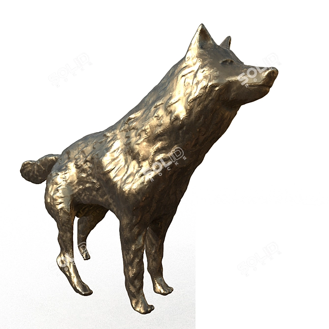 Bronze Wolf Sculpture - 32cm 3D model image 4