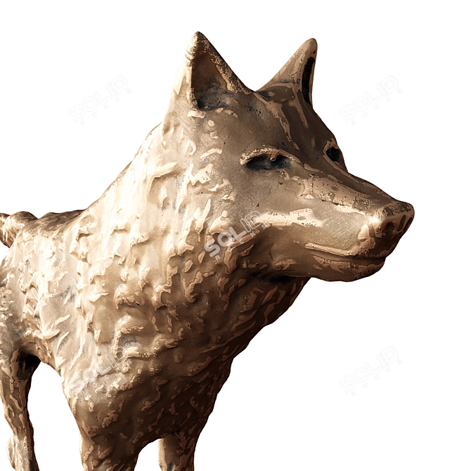 Bronze Wolf Sculpture - 32cm 3D model image 7