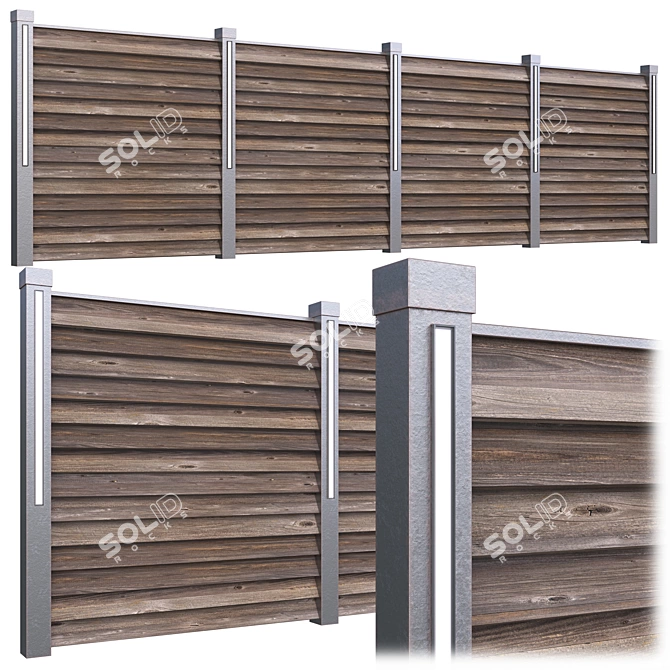 Rustic Wooden Fence: Durable & Stylish 3D model image 1