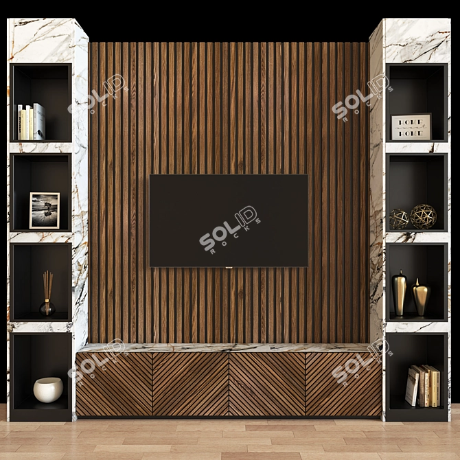 Contemporary 5-Piece TV Wall 3D model image 1