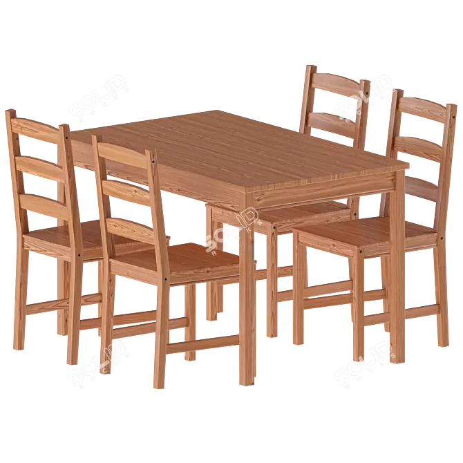 Yokmokk Ikea 4-Piece Pine Dining Set 3D model image 1
