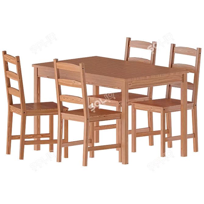 Yokmokk Ikea 4-Piece Pine Dining Set 3D model image 3