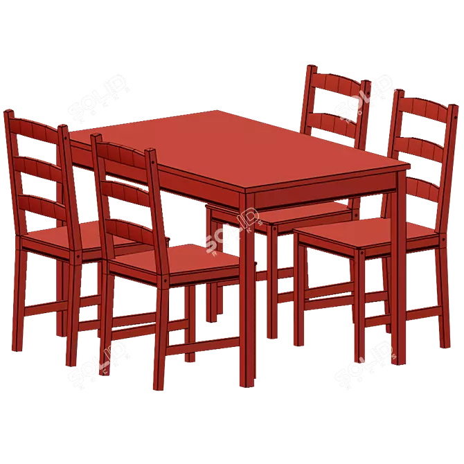 Yokmokk Ikea 4-Piece Pine Dining Set 3D model image 4