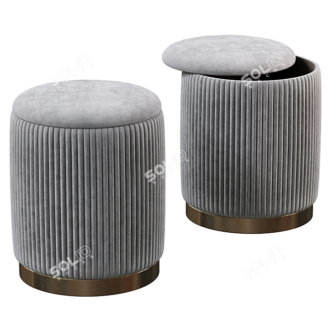 Gray Velvet Storage Ottomans - Set of 2 3D model image 2