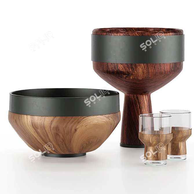 Sleek Wooden Kitchen Essentials 3D model image 1