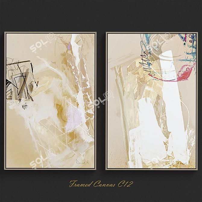 Luxury Gold Framed Canvas Set 3D model image 1