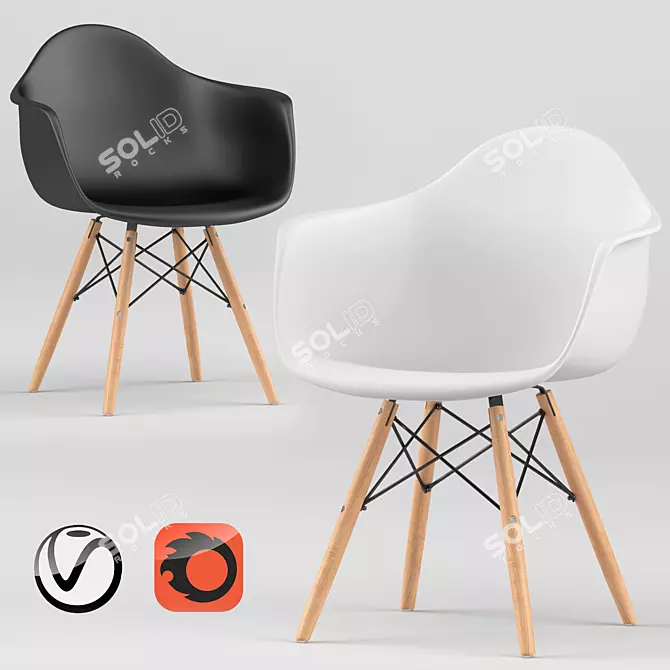 Eames DAW: Iconic Chair with PP Plastic and Wood-Metal Legs 3D model image 1