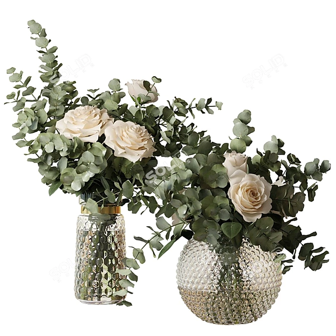  Elegant Rose Bouquets with Eucalyptus Branches 3D model image 1