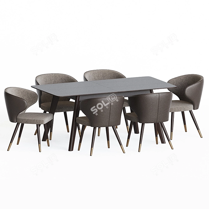 Modern Gray Dining Set 3D model image 2
