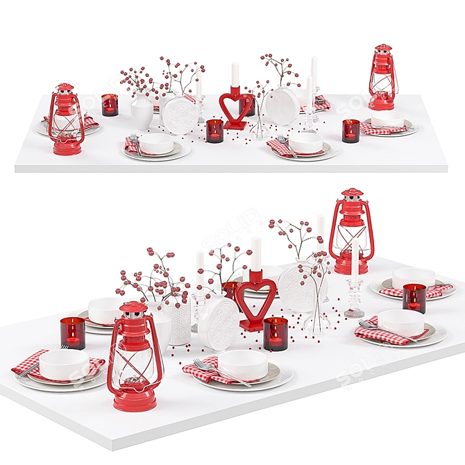 Elegant Red and White Table Setting 3D model image 1