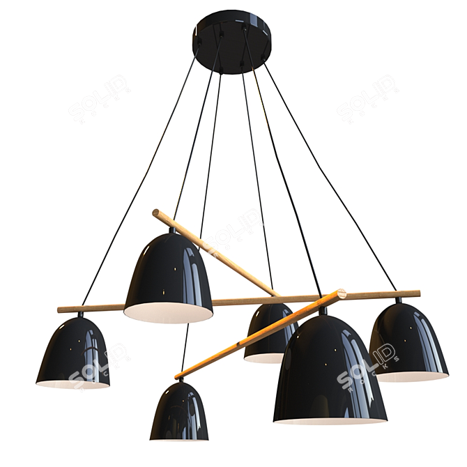 AIDA BLACK 6-Light Metal and Wood Pendant 3D model image 1