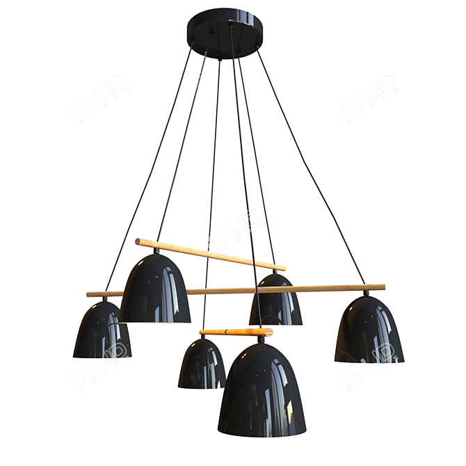 AIDA BLACK 6-Light Metal and Wood Pendant 3D model image 2