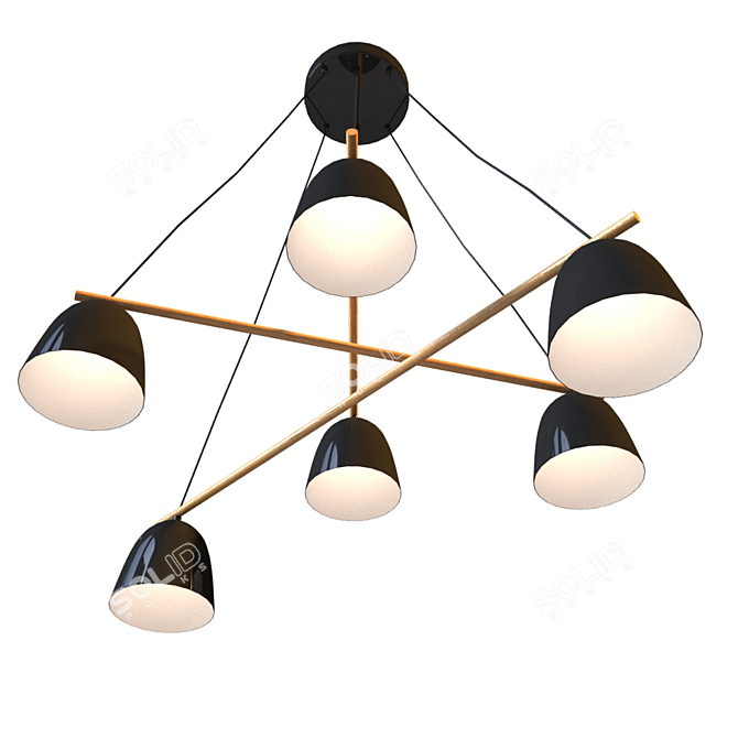 AIDA BLACK 6-Light Metal and Wood Pendant 3D model image 3