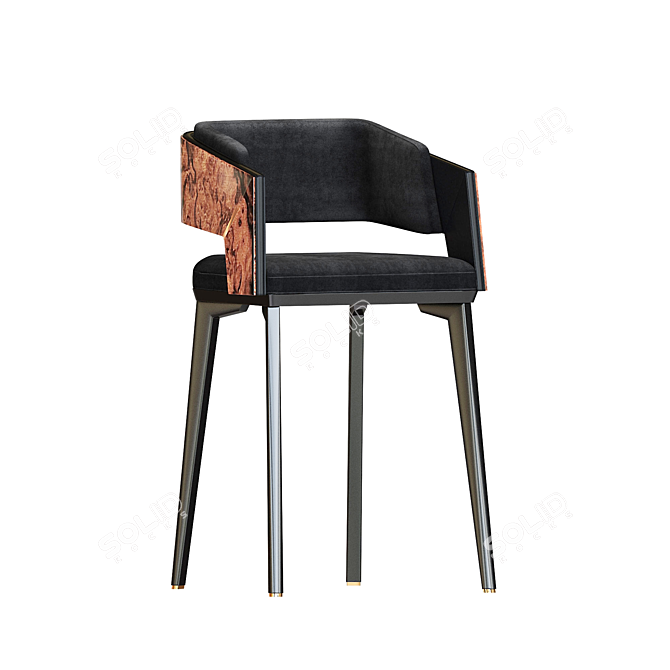 Elegant Walnut and Brass Bar Chair 3D model image 3