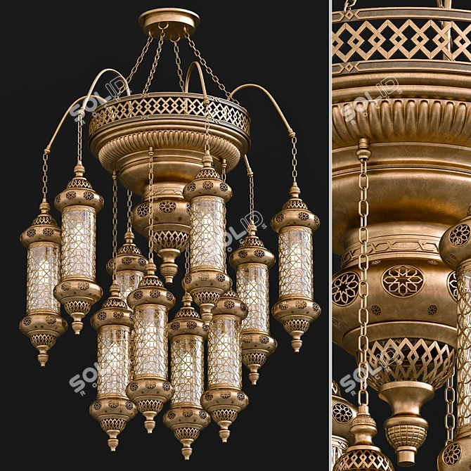 Elegant Moroccon Gold Chandelier 3D model image 1