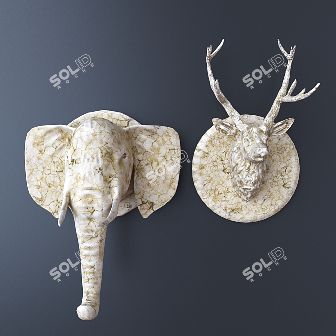 Wild Elegance: Marble Deer & Elephant Wall Sculpture 3D model image 2
