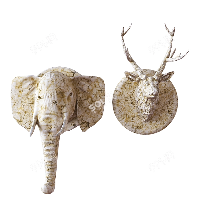 Wild Elegance: Marble Deer & Elephant Wall Sculpture 3D model image 7