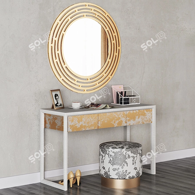 CAZARINA Mirrored Dressing Table with Ottoman 3D model image 2