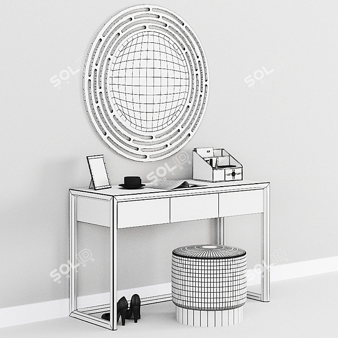 CAZARINA Mirrored Dressing Table with Ottoman 3D model image 3
