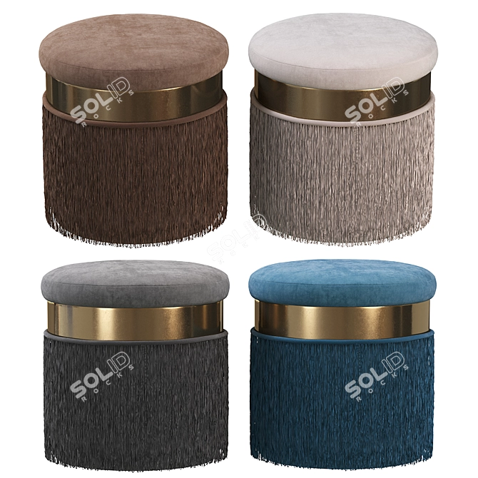 Mauve Velvet Fringed Ottoman 3D model image 1