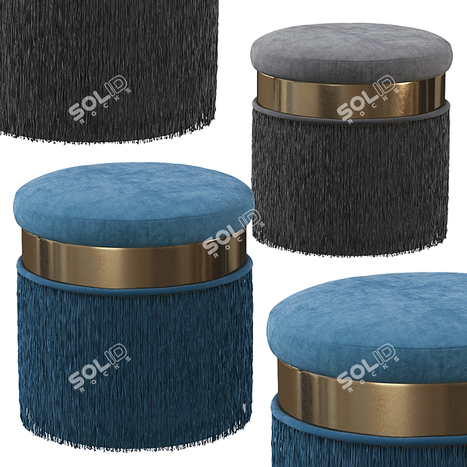 Mauve Velvet Fringed Ottoman 3D model image 2