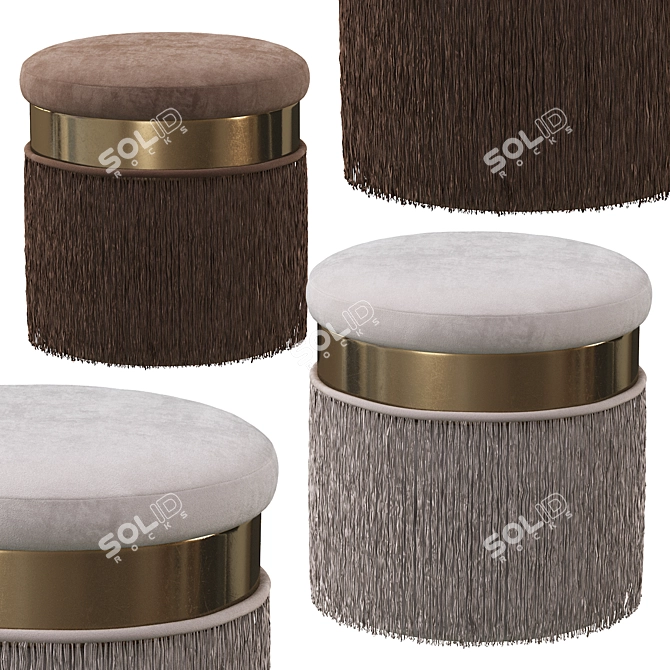 Mauve Velvet Fringed Ottoman 3D model image 3