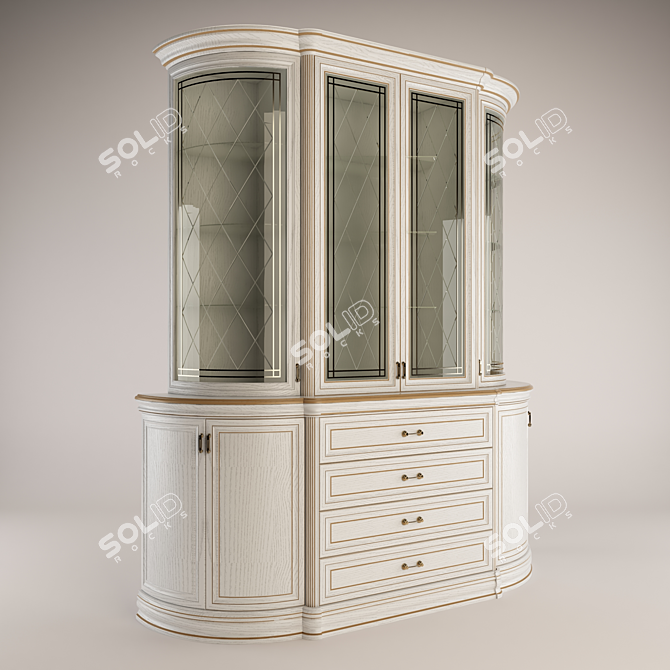 Elegant Oak Dresser with Golden Accents 3D model image 1