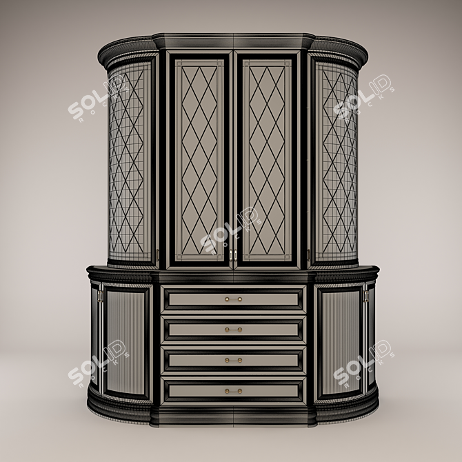 Elegant Oak Dresser with Golden Accents 3D model image 2