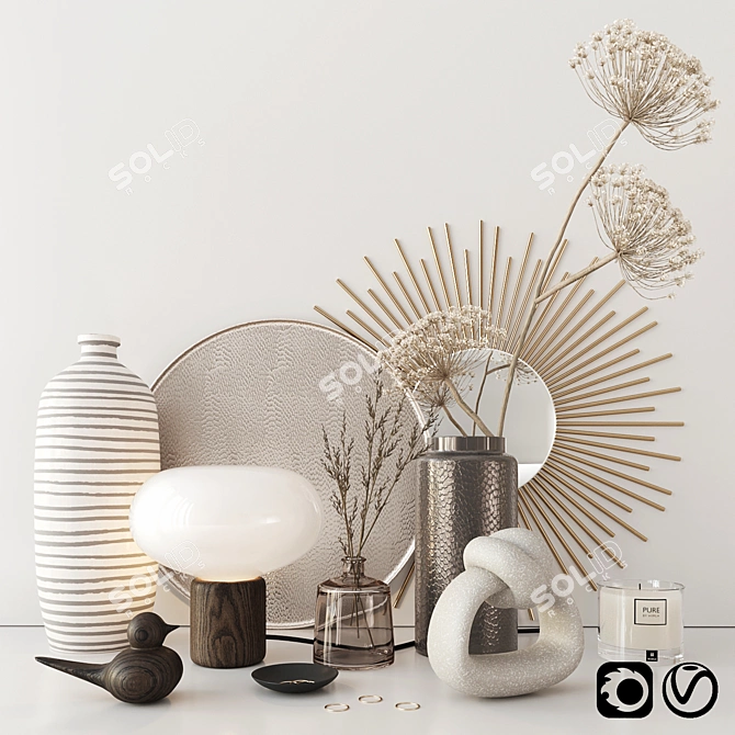 Heracleum Set: Dry Heracleum, Pure Candle, Vases & More 3D model image 1