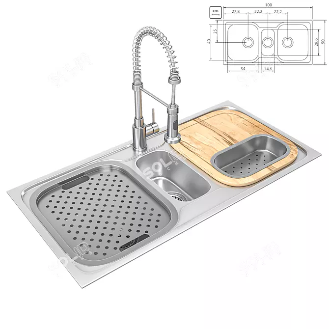 Modern Luxe Sink & Mixer Set 3D model image 1