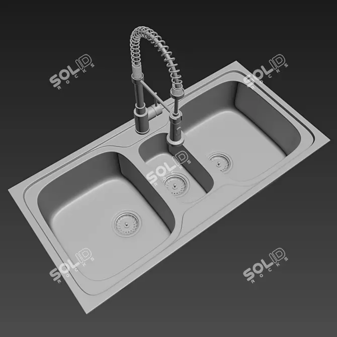 Modern Luxe Sink & Mixer Set 3D model image 3