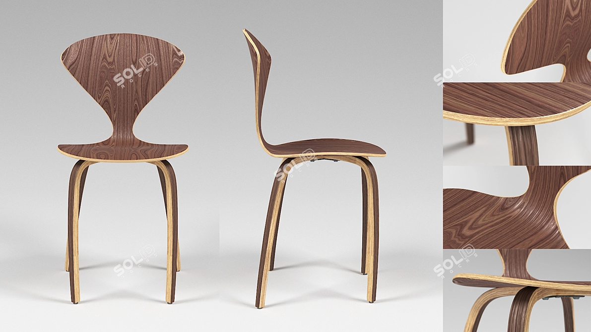 Cherner Walnut Plywood Chair 3D model image 3