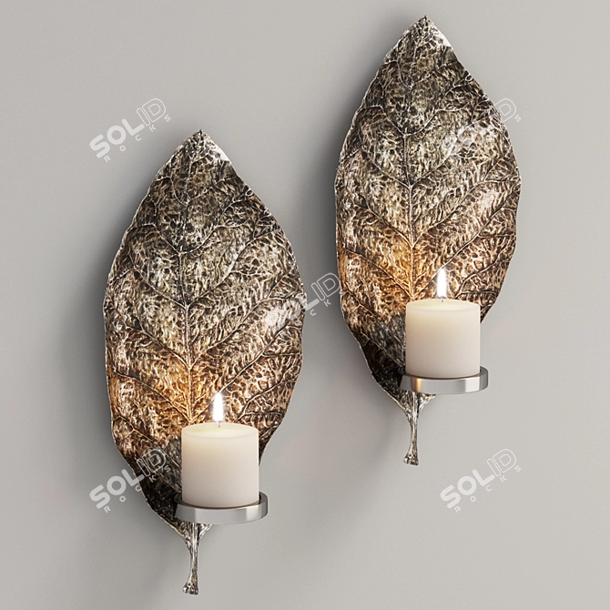 Zelkova Leaf Silver Candle Sconces 3D model image 3