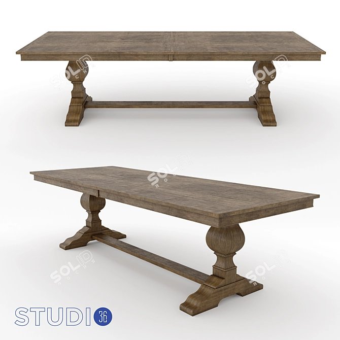 Elegant Oak Convertible Dining Table 3D model image 1