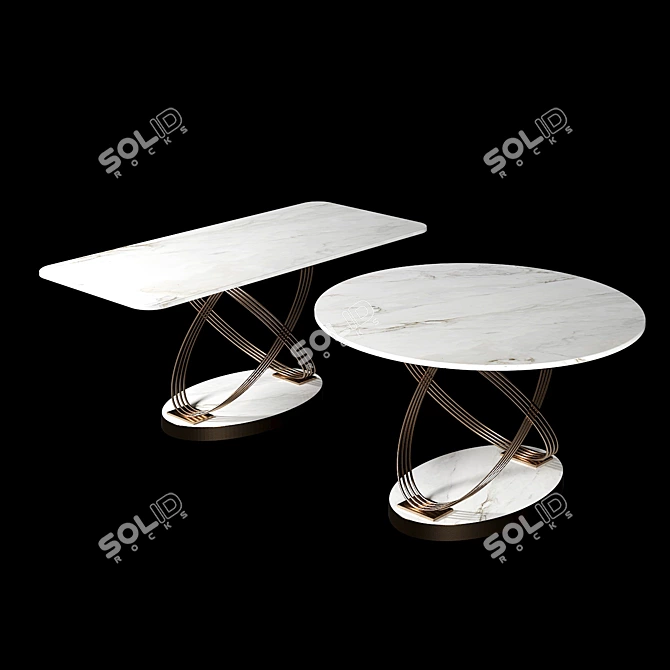 Elegant Fusion Marble Brass Tables 3D model image 1