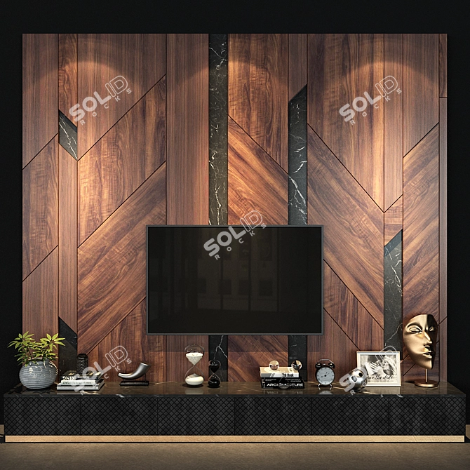 Modular TV Wall with Decor 3D model image 1