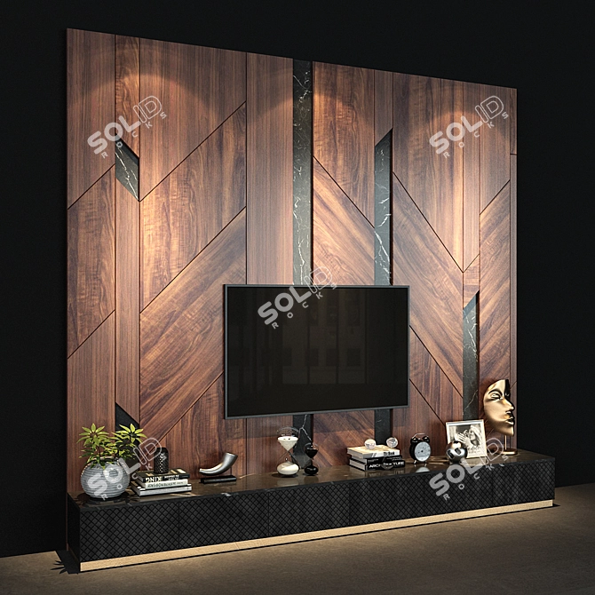 Modular TV Wall with Decor 3D model image 2