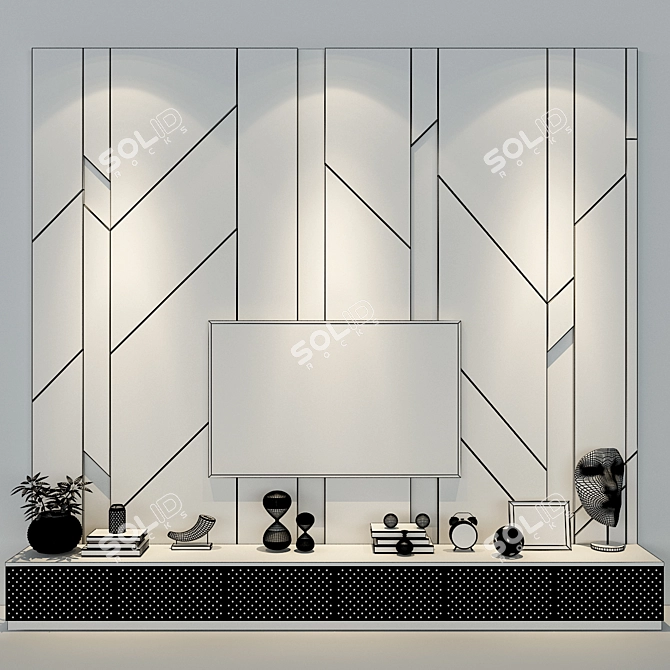 Modular TV Wall with Decor 3D model image 3