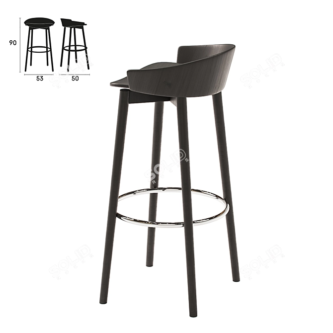 Modern Beech Barstool: Capdell Nix by Patrick Norguet 3D model image 2