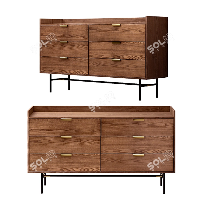 Sleek Walnut Chest of Drawers 3D model image 1