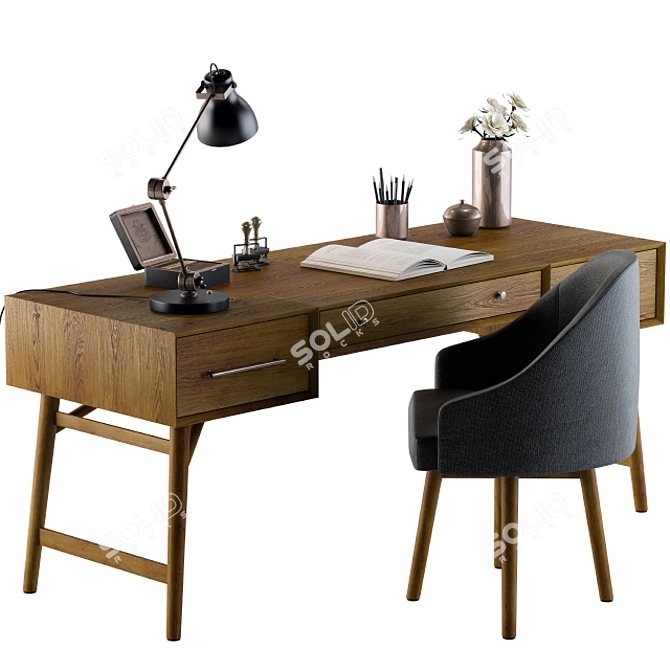 Elegant Neoclassic Office Desk 3D model image 2