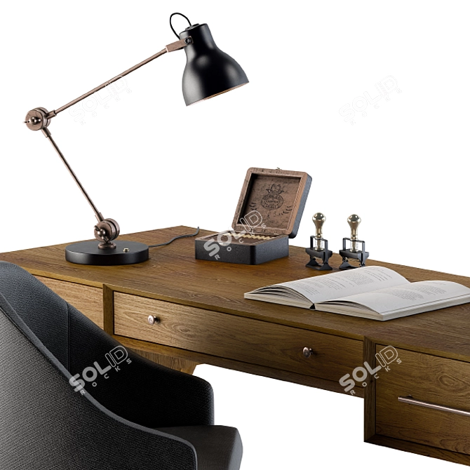 Elegant Neoclassic Office Desk 3D model image 3